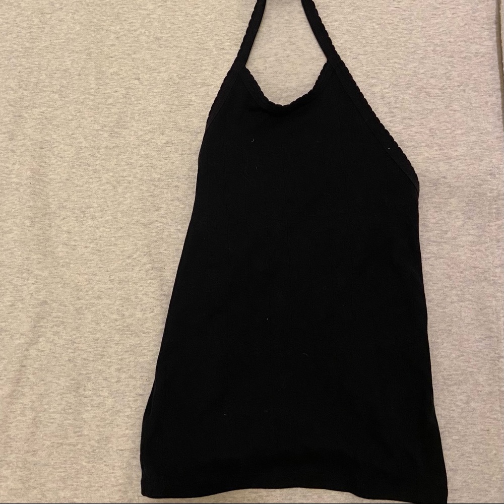 American Eagle Black Crop Halter Top